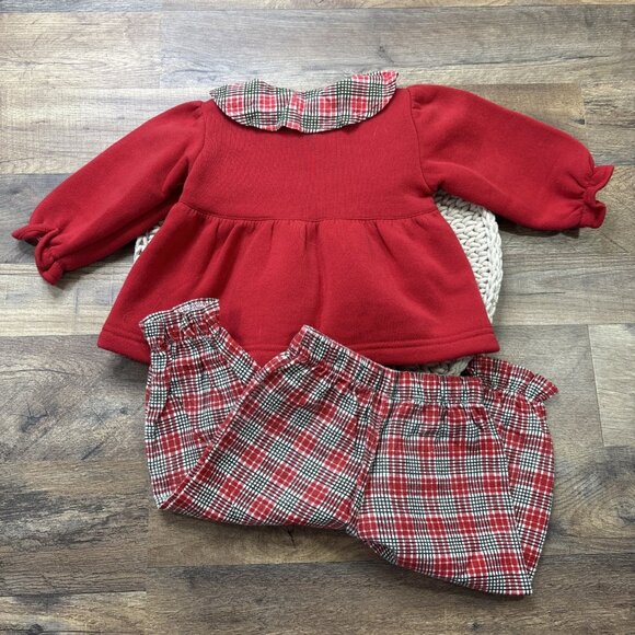 Vintage Little Lindsey Red Plaid Baby Outfit Bow Accents 12 Months Top & Pants - Picture 4 of 7